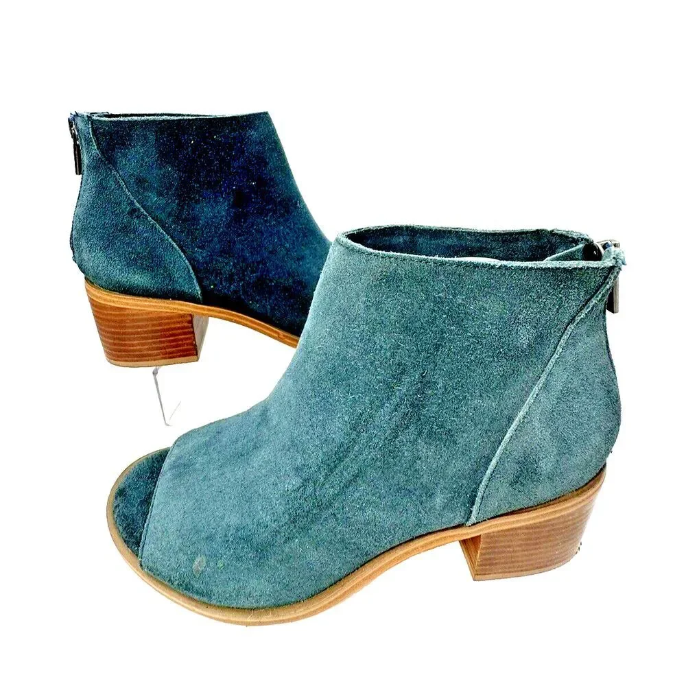 Sole Society So Tabbie Peep Toe Bootie Womens 8 Mediterranean Cow Suede Zip Heel
